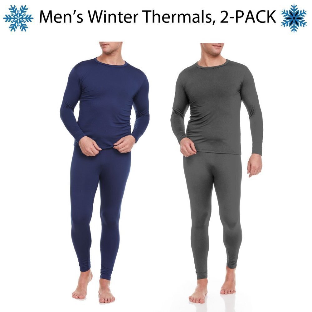 Men Winter Microfiber Thermal Fleece Long John Warm Baselayer Set 2-Pairs NWT